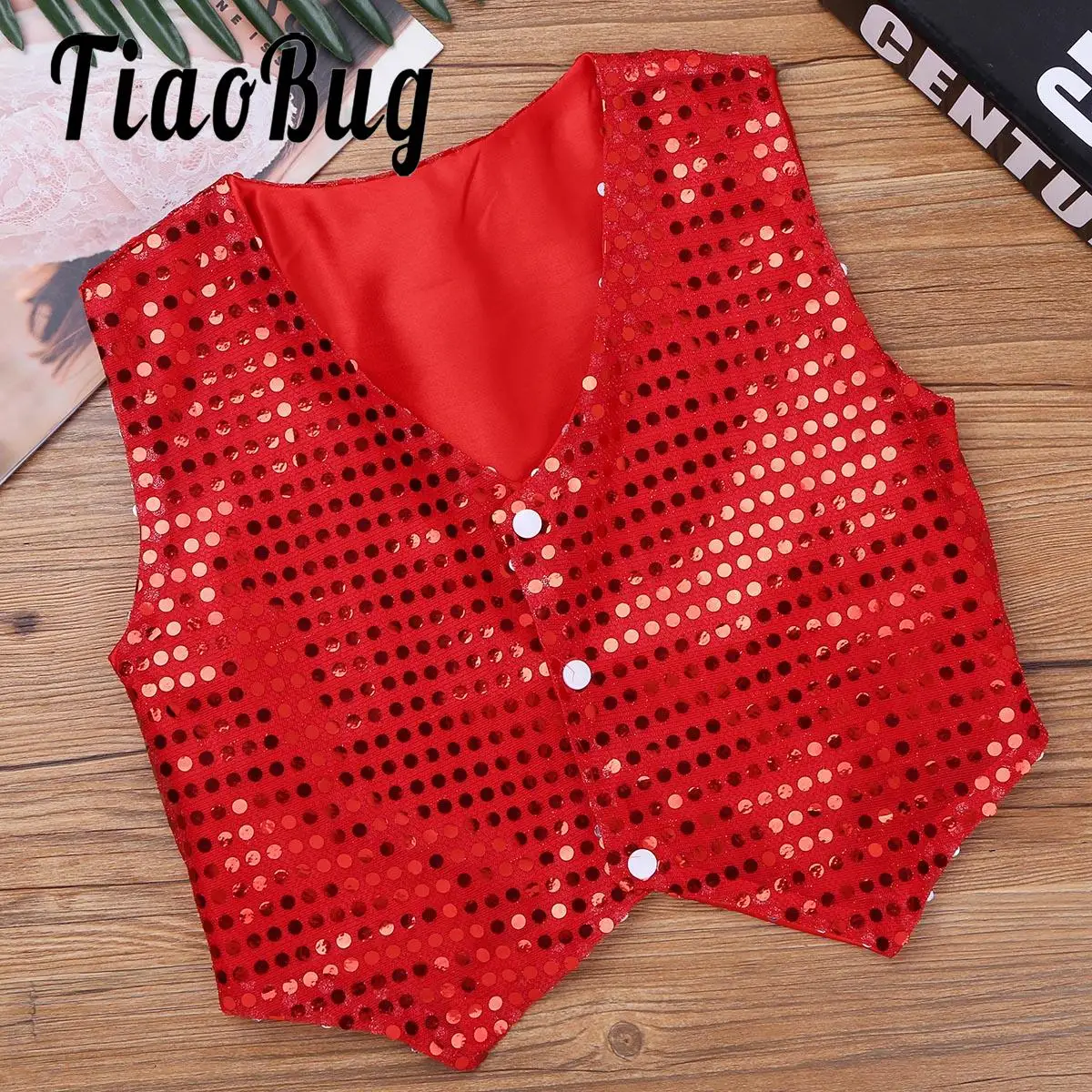 Kids Shiny Sequined Vest Jacket Hip-hop Jazz Stage Performance Dance Costumes Children Boys Choir Waistcoat Dancewear