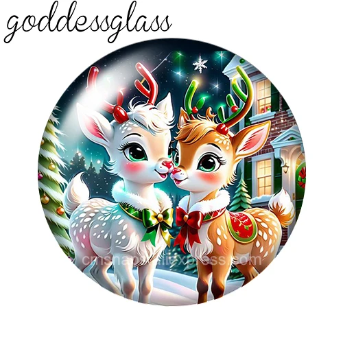 New Christmas Elk Rudolph deer Cute 10pcs 12mm/18mm/20mm/25mm Round photo glass cabochon demo flat back Making findings