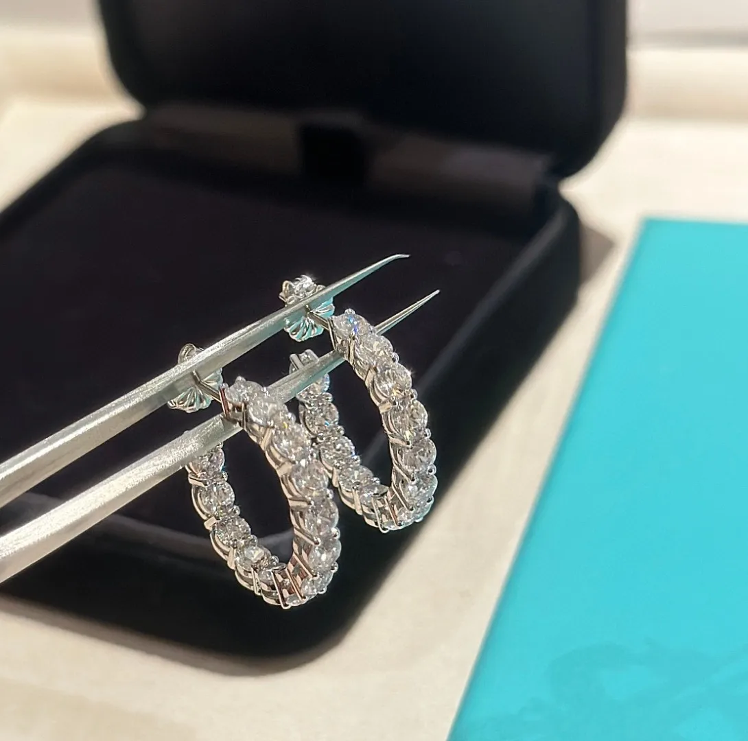 Real Full Moissanite Diamond Hoop Huggie Earrings for Women 925 Solid Silver Jewelry Sparking D Color VVS1 Moissanite Earrings