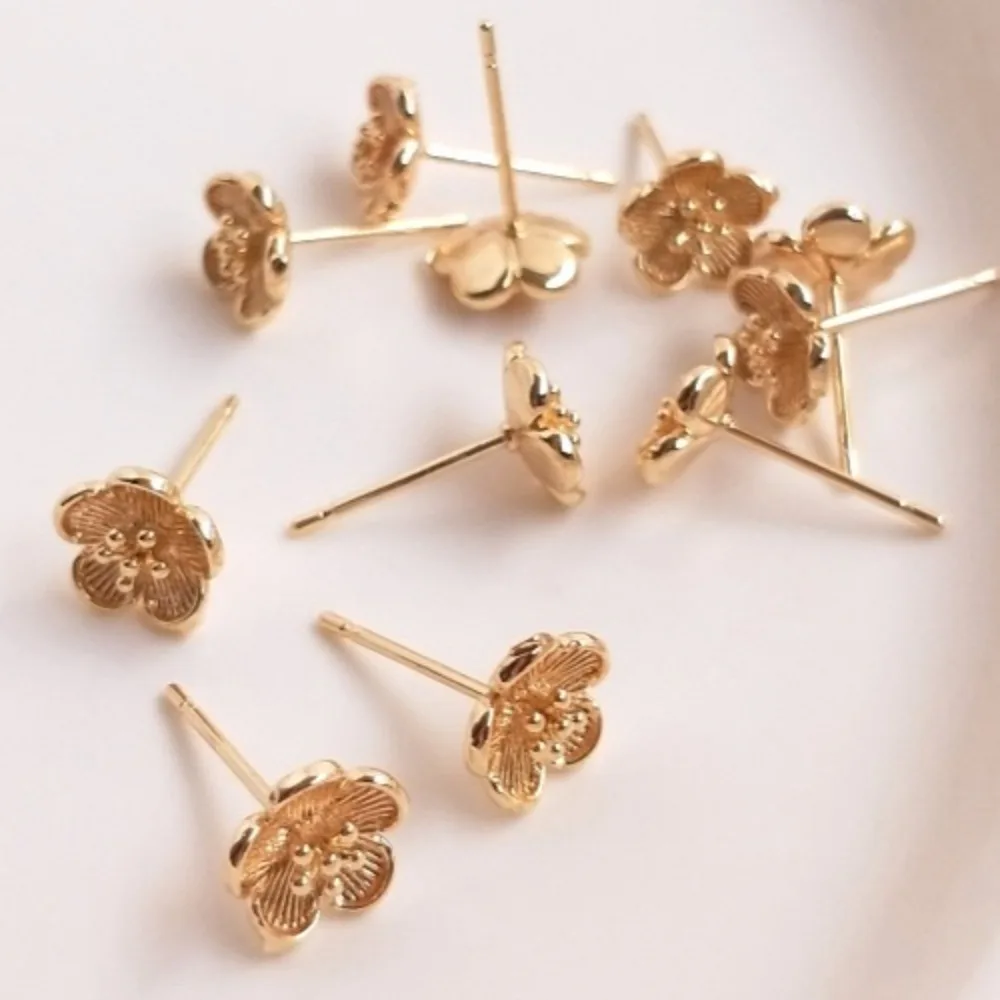 

Copper 14K Gold Color Six-petal Flower Stud Earrings Small Flower Earrings Original Simple Handmade DIY Ear Jewelry
