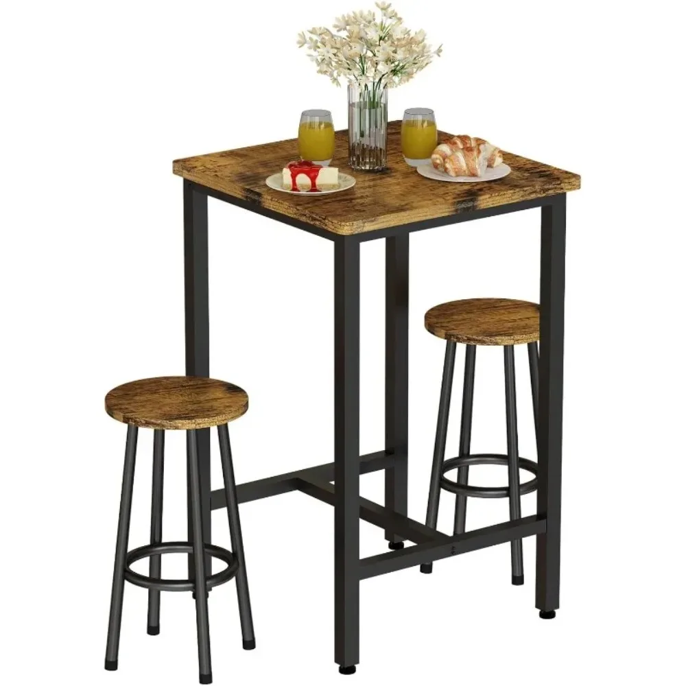 أطقم طاولات وكرسي - طقم طعام للحانة مكون من 3 قطع، طاولة بار حديثة ومقاعد لارتفاع طاولة المطبخ، سطح خشبي بيسترو سهل التجميع #2