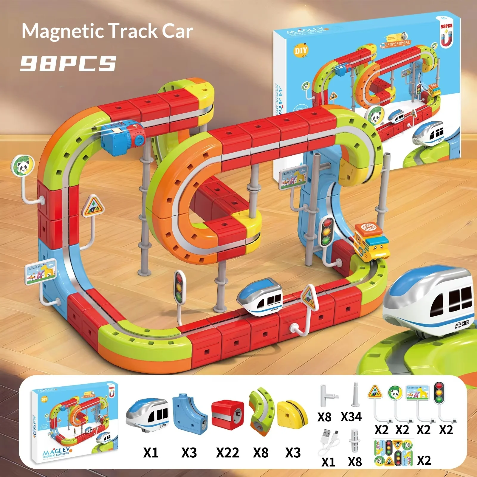 8-229 stuks elektrische railsysteem met anti-zwaartekrachtvoertuigen - 100+ onderdelen STEM bouw speelgoed creatieve DIY spoorweg voor kinderen cadeau speelgoed