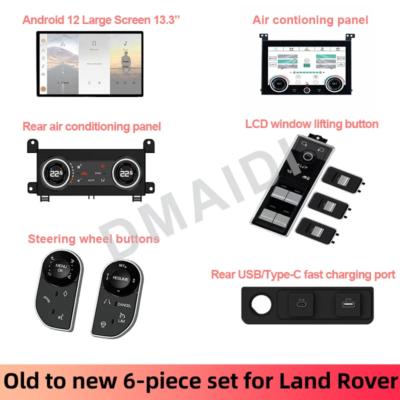 

Car Interior DVD Multimedia Android Screen Air Conditioning Panel And Steering Wheel Buttons For Land Rover Old To New 6 Piece