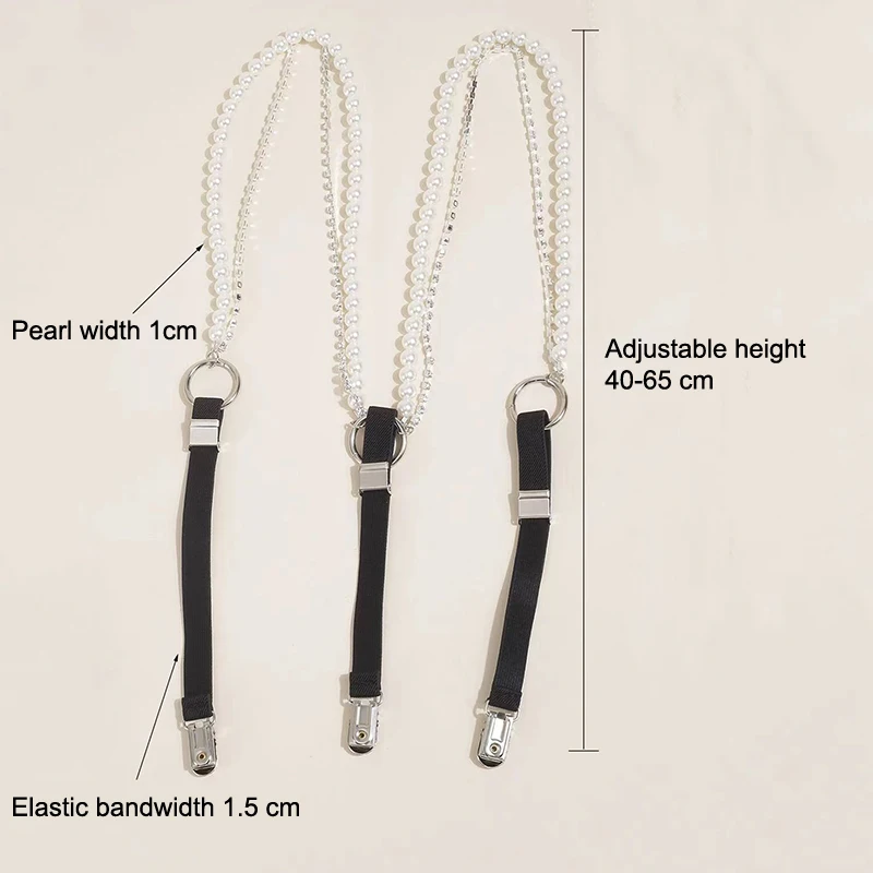 Women Elastic Suspenders Y-Back Braces Slim Skinny Pearl Rhinestone Decoration Strap Chain For Wedding Suit Party Accessories