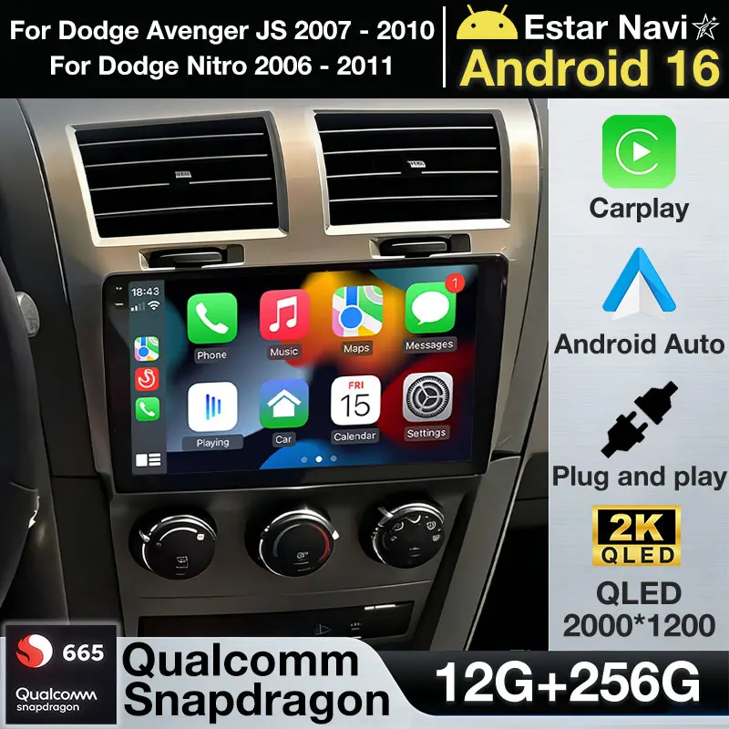 Android 16 Car For Dodge Avenger JS 2007 - 2010 For Dodge Nitro 2006 - 2011 Car Radio Multimedia Player Carplay Android Auto DSP