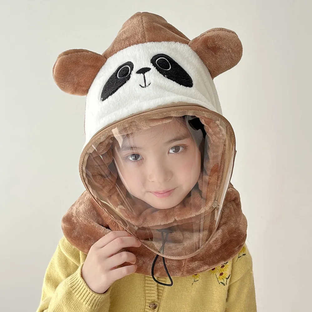 Cute Cartoon Integrated Cap Scarf Windproof Winter Warm Hooded Anti-Fog Hat Ear Protection Hat with Scarf Children