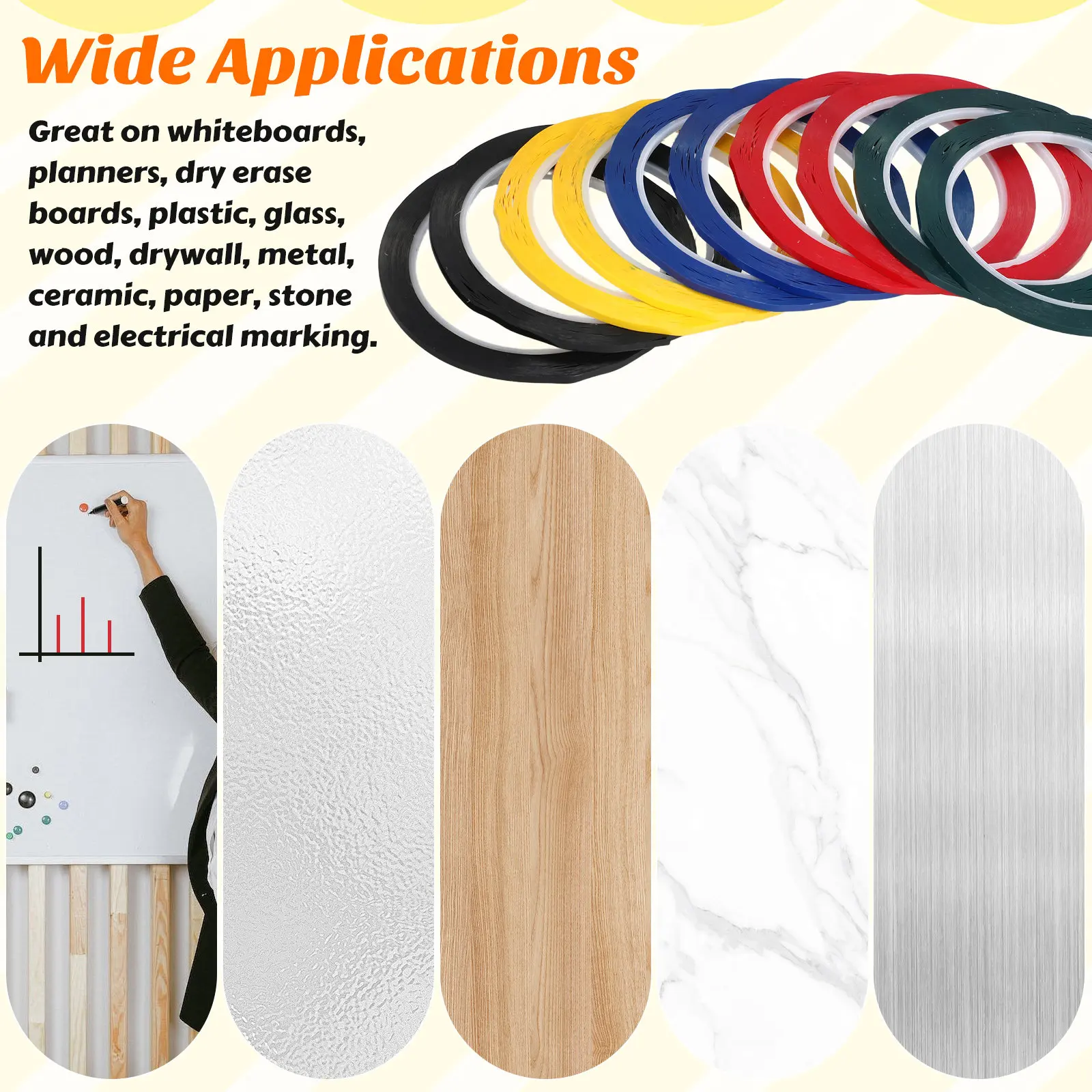 10Pcs 5S Desktop Positioning Tape 3Mm X 50M High Temperature Resistant Insulation Tape Seamless Warning Segment Whiteboard