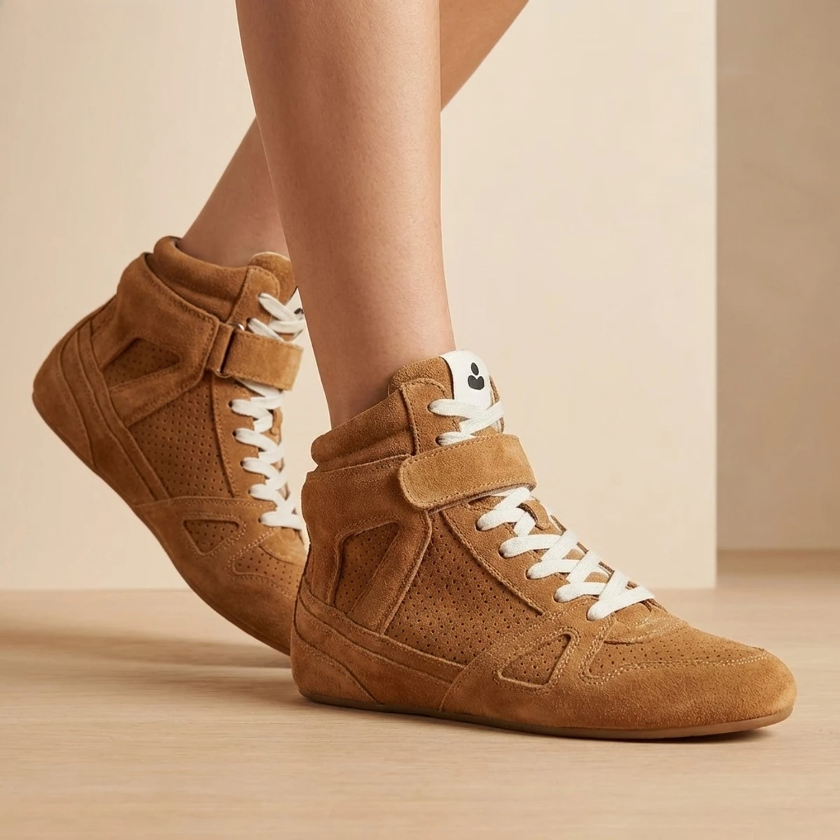 Dames hoge sneakers van suède leer met verborgen wedge, casual schoenen, ademend, geperforeerd platform, wandelschoenen - afbeelding 2