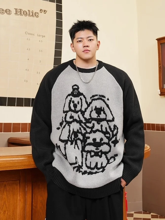 

Trendy plus Size Men's Knitwear oulder Insertion Long Sve Sweater Patchwork Color Blo Floral Patterned Casual Winter Top