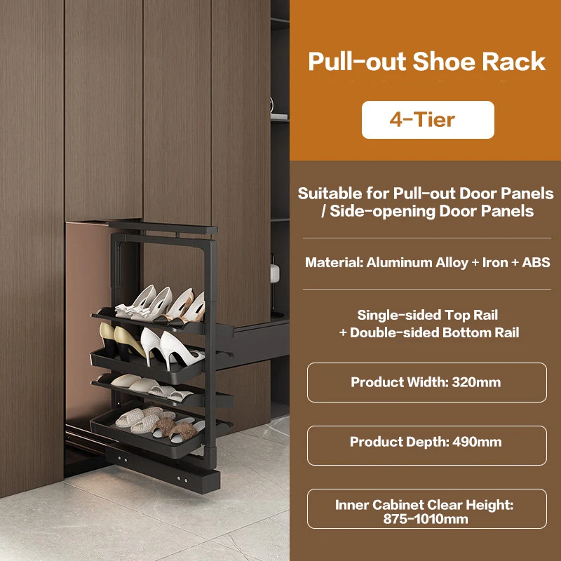 Expandable Built In Retractable Shoe Rack Pull Out Drawer Basket Slide Rail For Deep Cabinet Staircase Storage Organizer