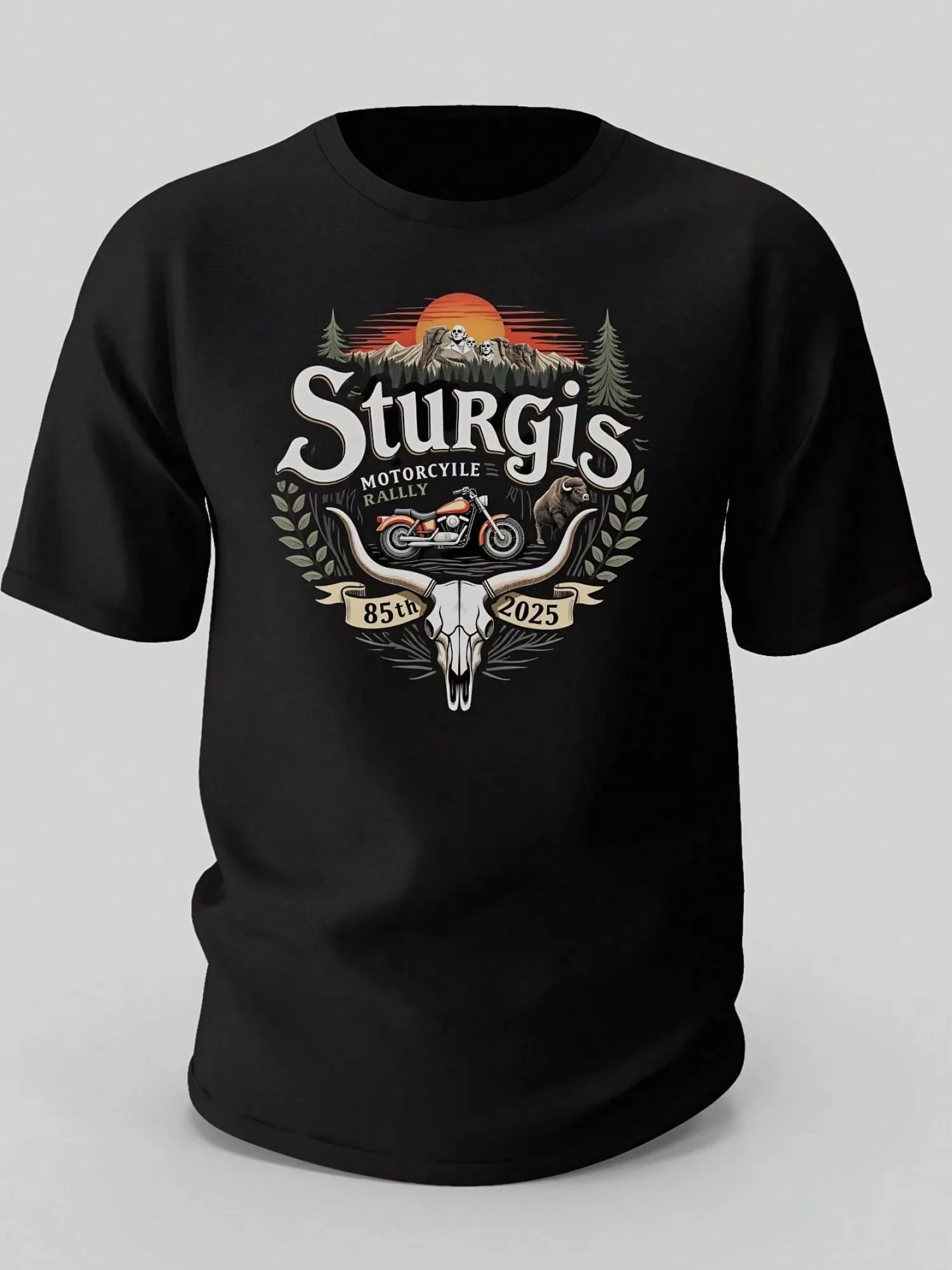 

Мужская хлопковая футболка Sturgis Motorcycle Rally 85th Anniversary 2025 с круглым вырезом, черная повседневная футболка с коротким рукавом и графическим принтом