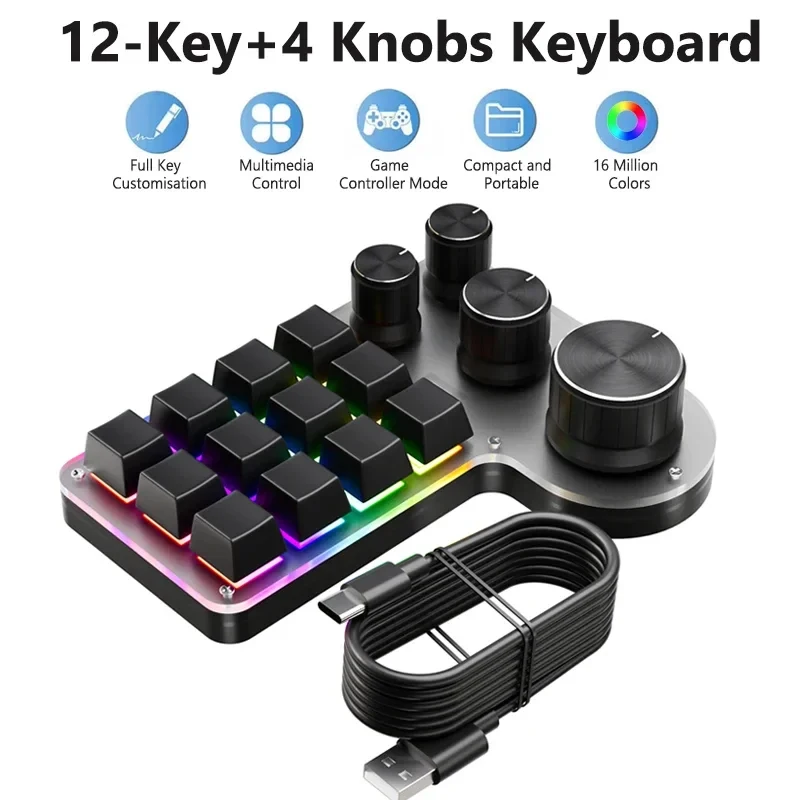 Programming Custom Macro Keyboard Bluetooth Wired RGB 12 Keys 4 Knobs Keyboards For Gaming Keypad Mechanical Hotswap Macropad