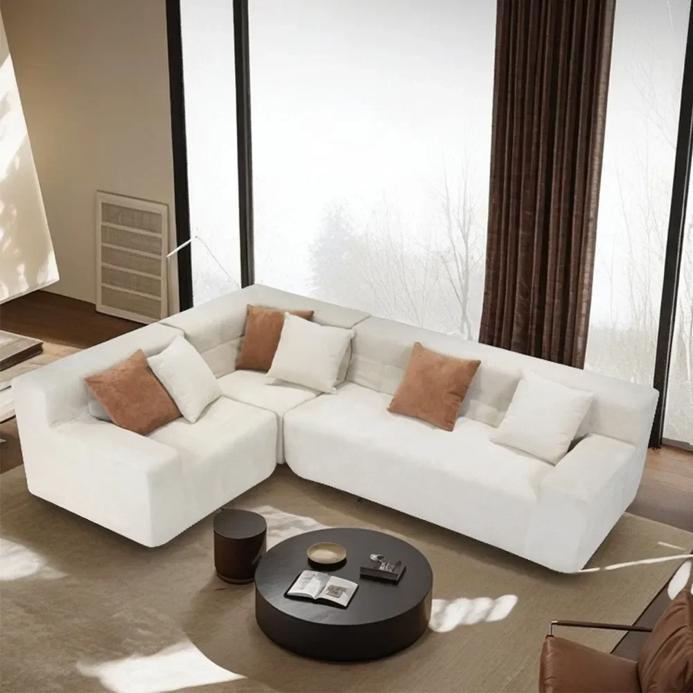 #French Retro Style Modern Minimalist Fabric Module Sofa Straight Row Corner Combination Living Room Sponge Filled Upholstered