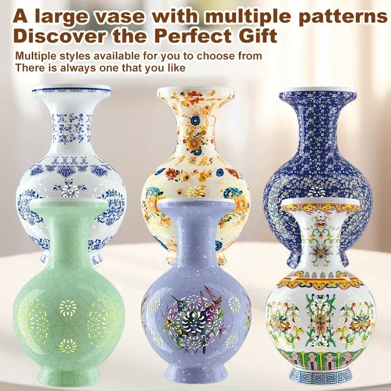 3D Vase Waterproof Puzzle With Light Flower Three-dimensional Blue And White Porcelain Bird Chinese Style Home Decoration Gifts