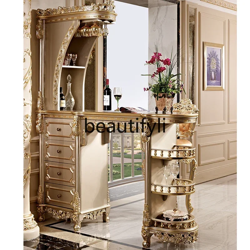 

Wall bar counter partition cabinet double-sided hand-carved living room bar table, household solid wood room hall cabinet