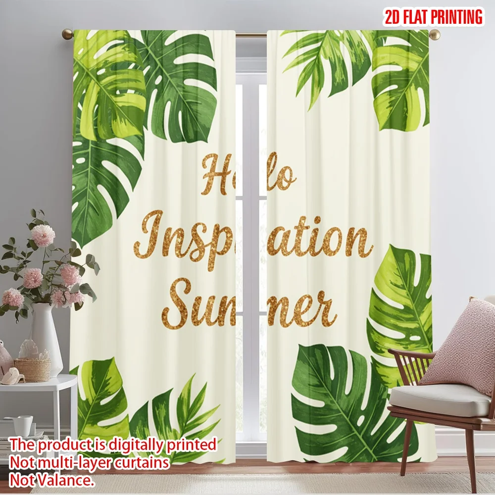 

2pcs 2D flat printing Scene Curtains Tropical Leaves Summer Inspiration 100% Polyester Fabric Without Electricity Birthday Party