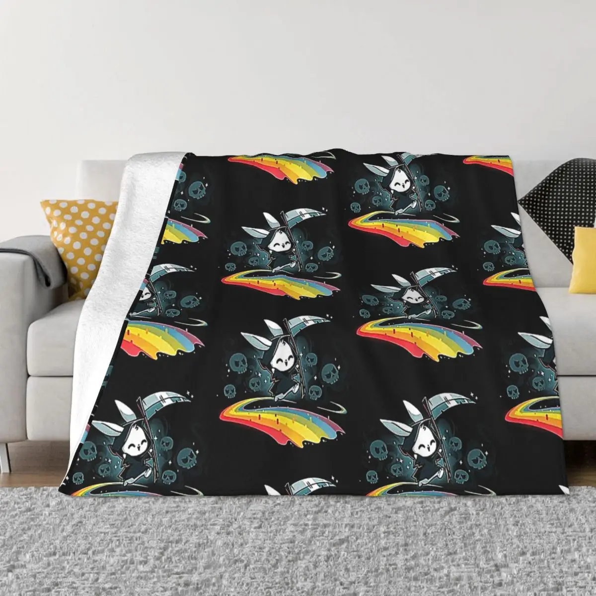 Rainbow Reaper Ultra-Soft Micro Fleece Blanket Black Flannel Blanket