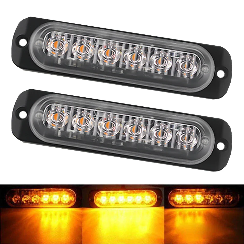 Pour Camion et Voiture, 2x Feux Stroboscopiques LED 12V-24V, 6SMD Ambre Blanc, Gyrophare de Calandre, 18 Modes