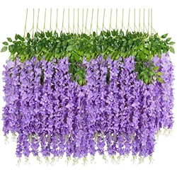 12PCS/SET Wisteria Artificial Flowers 110cm Silk Vine Hanging Flower for Wedding Garden Floral DIY Living Room Office Decor