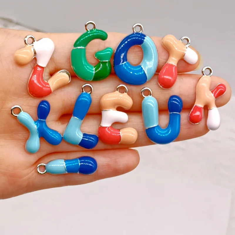 26 Fashion Colorful Letters Charms For Jewelry Making name initial green color Dijes Diy Earring Necklace Bracelet Accessories