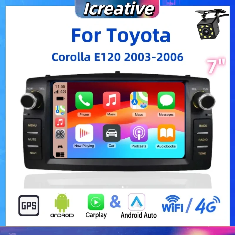 

Car Radio Android for Toyota Corolla E120 2003-2006 Wireless Carplay Multimedia 7inch Player 2Din Autoaudio Head Unit Navigation