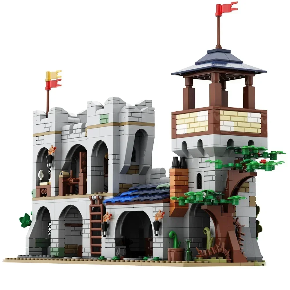 Gobricks MOC Castillo de los caballeros del León pequeño, bloques de construcción en miniatura, arquitectura Medieval, juguetes educativos para chico, regalo de cumpleaños