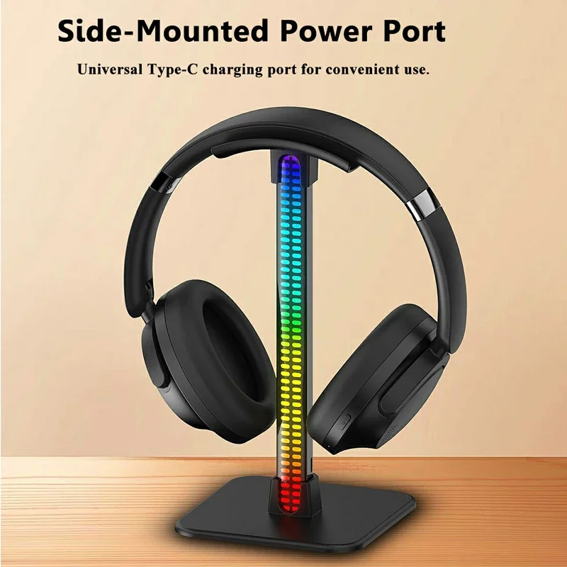 Universal Gaming Music Headset RGB Rhythm Light Headphones Stand Holder Bracket Pickup Light Desktop Display Shelf Type-C Port view 5