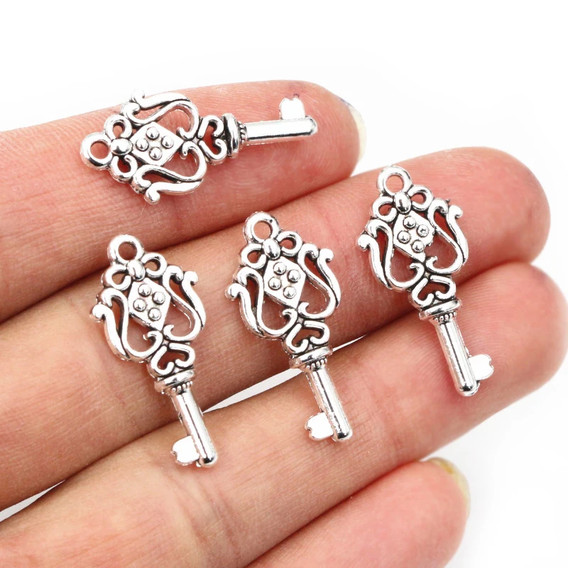 30pcs 25x12mm Antique silver Plated Vintage Key Handmade Charms Pendant DIY Jewelry Making Accessories for bracelet necklace