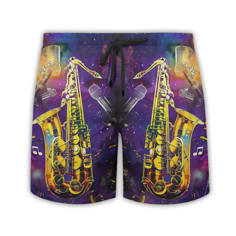 Saxophone 3D Printed Short Pants For Men Clothes Musical Instrument Beach Shorts Fashion Band Singer Club Bermudas Male Trousers