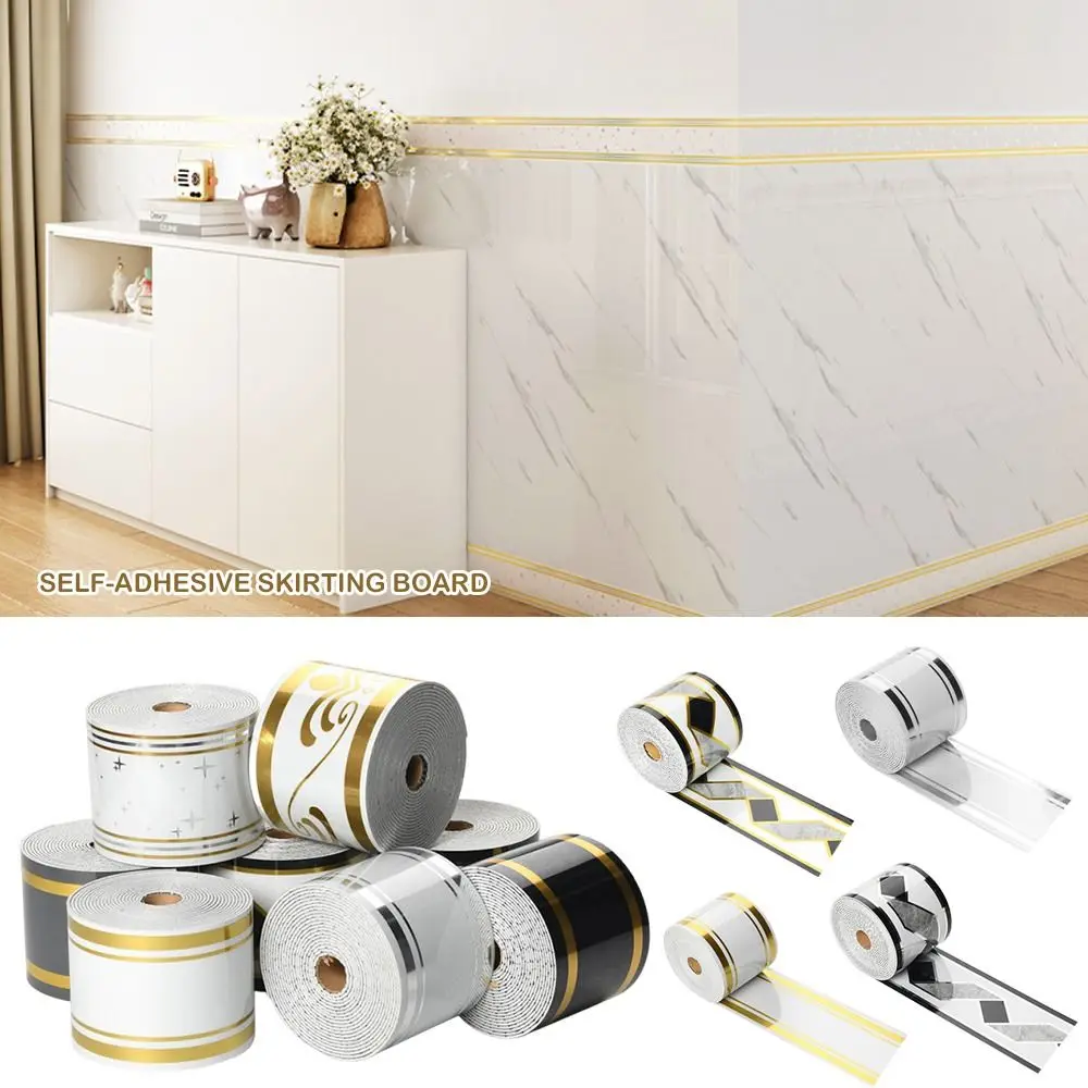 Thickening Foam Self-Adhesive Skirting Board Marble Pattern PVC Material Waterproof Baseboard Removable Feature