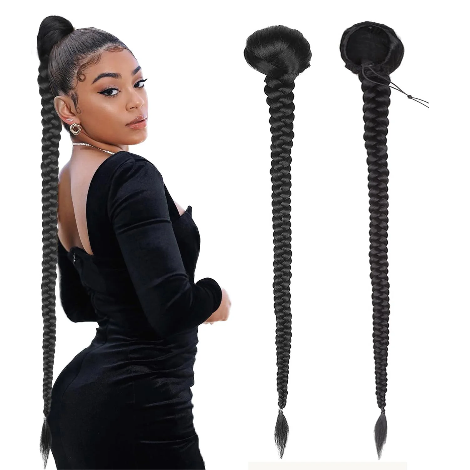 

Long Drawstring Braided Ponytail for Women Easy-to-Apply Natural Look Hairpiece High-Quality Synthetic Hair