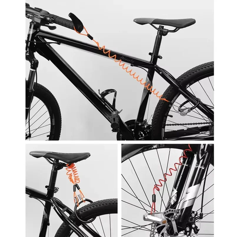 1.2M Bike Spring Cable Lock Anti-Theft Rope Alarm Disc Lock Bicycle Security Reminder Motorcycle Theft Protection 120-150cm view 6