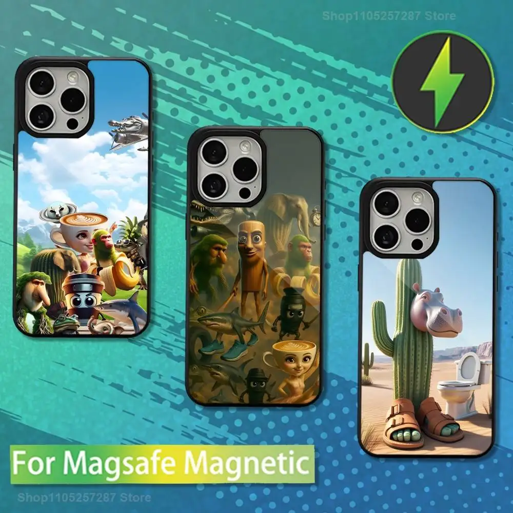 

B-Brainrot T-Tralalero для iPhone 15, Mini, 13, Max,11,16,17,14, Plus,12, Pro, для Magsafe, магнитный чехол для беспроводной зарядки