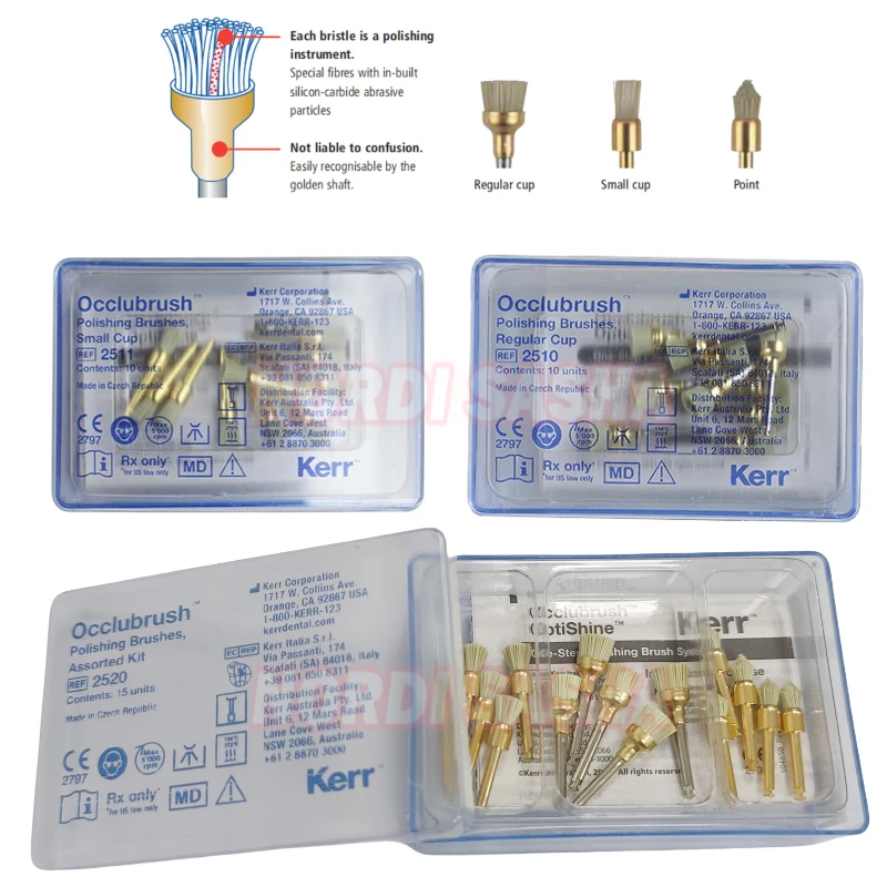 Kerr Occlubrush Polishing Brushes Assorted Kit REF2520 Dental Gold Brush Kerr Small/Regular Cup Point Polishing Brushes - view 2