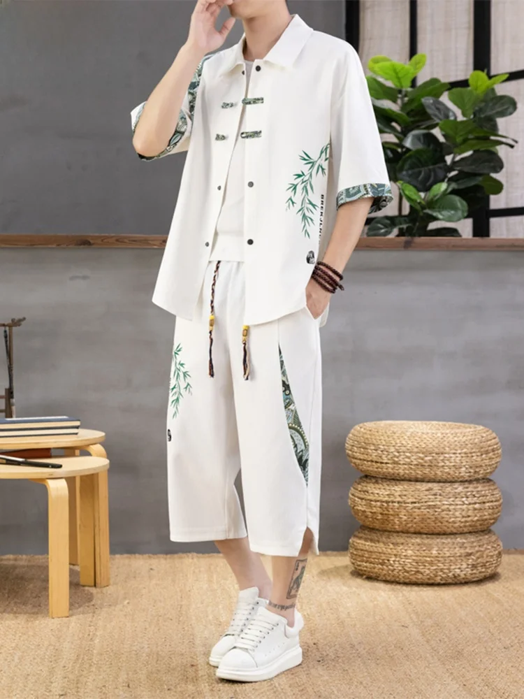tucano-wooden-duck-brand-men's-casual-shirt-and-pants-set-with-button-decoration-chinese-national-style-summer-fashion-two-pi