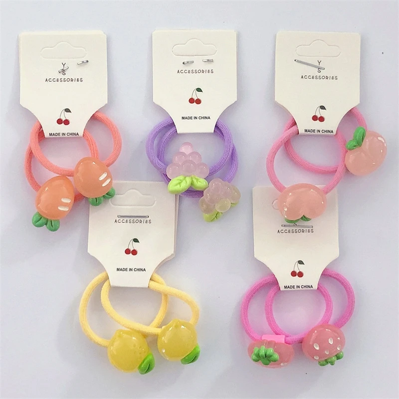 2PCS Sweet Cute Cartoon Semi Transparent Fruit Strawberry Carrot Grape Lemon Elastic Hair Band For Girls Kawaii Rubber Bands