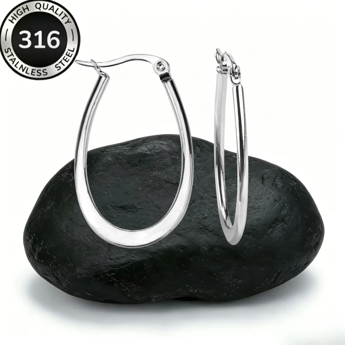 Neue Klassische Mode 2 Paar Ovale Runde Ohrringe Chirurgenstahl 316L Kreisförmige Creolen für Damen Minimalistische Accessoires – Detail 1