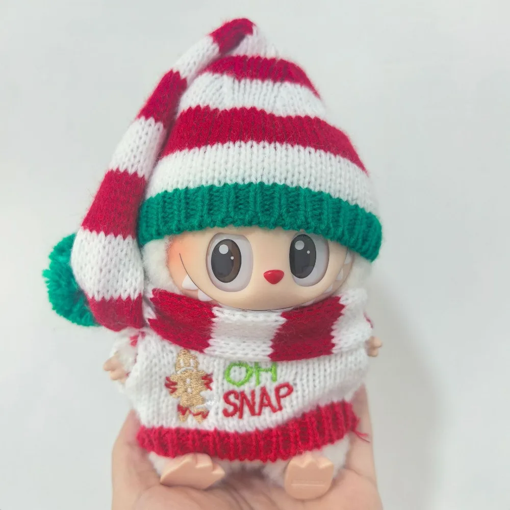 Ubranka dla lalek Labubu 15-17 cm, świąteczny zestaw: czapka, szalik, renifer, bałwan, mini pluszowa lalka, akcesoria, sukienka na Nowy Rok, prezent.