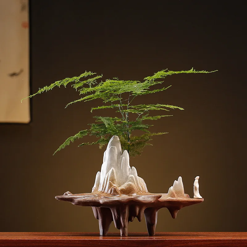 Creative new Chinese-style simple Zen retro ornament ceramic home micro-landscape entrance soft decoration decoration