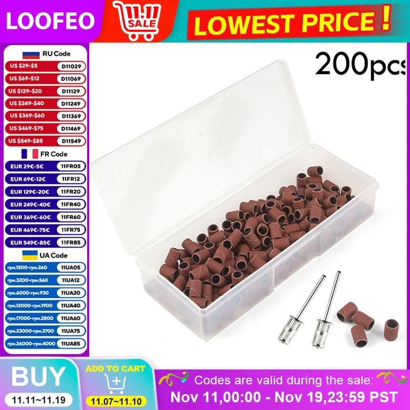 

200 шт., сверла для ногтей, шлифовальные ленты с коробкой для хранения, набор пилочек для ногтей, шлифовальная лента для маникюра, дрель для ногтей 180/240