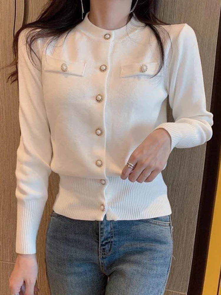 JMPRS Fashion Women Cardigan Sweater Spring Knitted Long Sleeve Short Coat Casual Single Breasted Korean Slim Chic Ladies Top