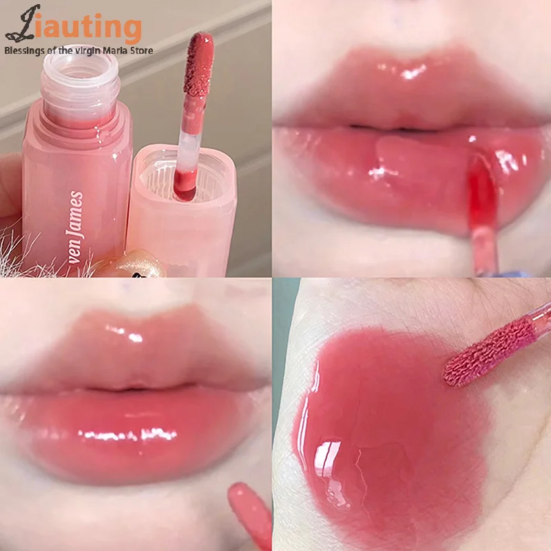 핑크 튜브 워터 미러 글로스 립 글로스 보습 크리스탈 젤리 립 글레이즈 워터리 텍스처 립 틴트 메이크업 피부 밝게 하는