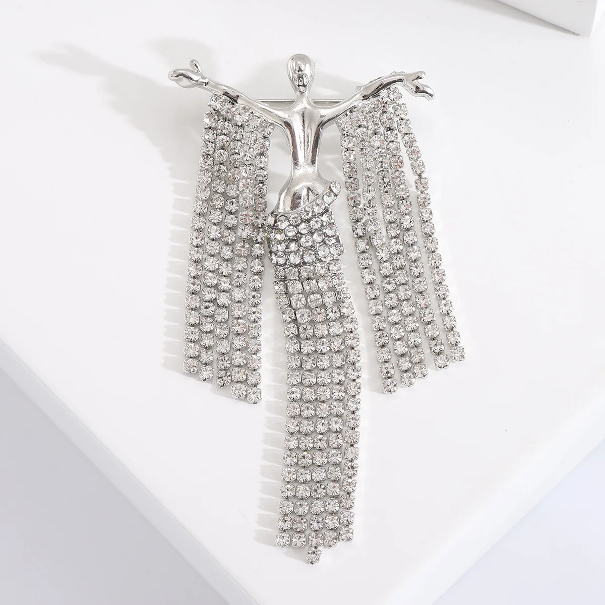 Fashion Rhinestone Lady Figure Brooches For Women Elegant Alloy Beauty Tassel Girls Brooch Pins Casual Party Jewelry Gifts