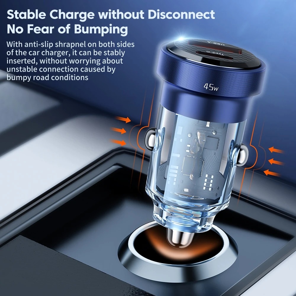 Type C Fast Charging 45W USB Car Charger Auto Mobile Phone For iPhone Samsung Huawei PD AFC SCP QC 3.0