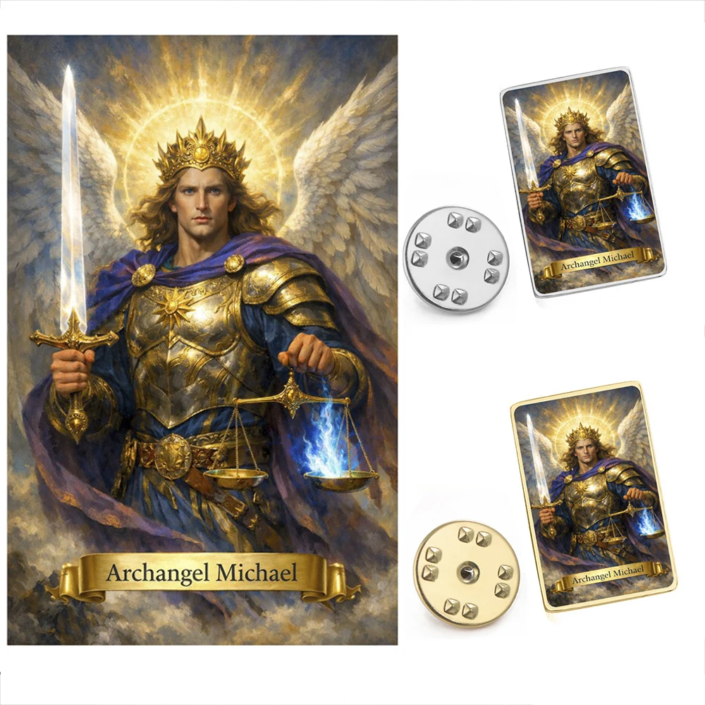 Archangel Michael Religious Brooches Spiritual Protection Catholic Christian Lapel Pin for Hat Backpack Stainless Steel Jewelry