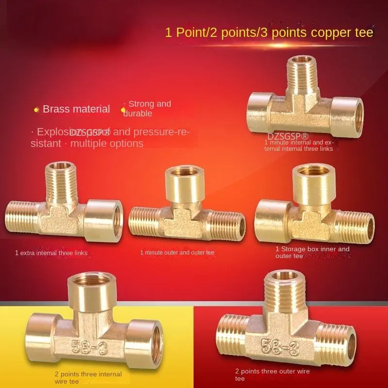 

1/4 3/4 IN Tee Three Joints Brass Pneumatic Mechanical Parts 1/8 IN 3/8 IN Three Outer Teeth Inner and Outer Wire G1 /4 Reducer