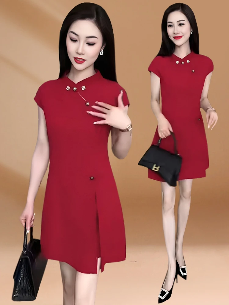 

New Chinese Style Short Sleeve Dress Women's Fashionable Two-Piece Set Summer Short Pants Ensemble Elegant Minimalist Design