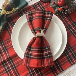 4PCS Christmas Red Green Cloth Napkins Scottish Tartan Plaid Placemats New Year Xmas Decorative Festive Home party Table Decor