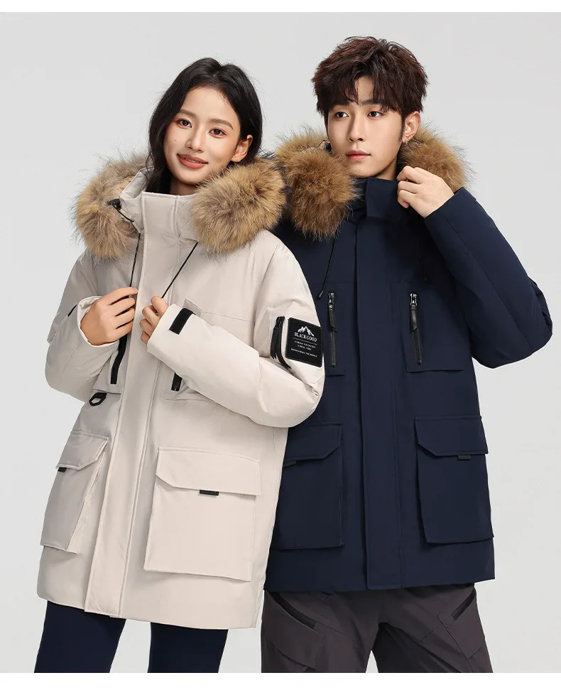 Casual workwear down jacket for men and women, new winter style, thick and warm, with a fur collar, overcoat, wholesale