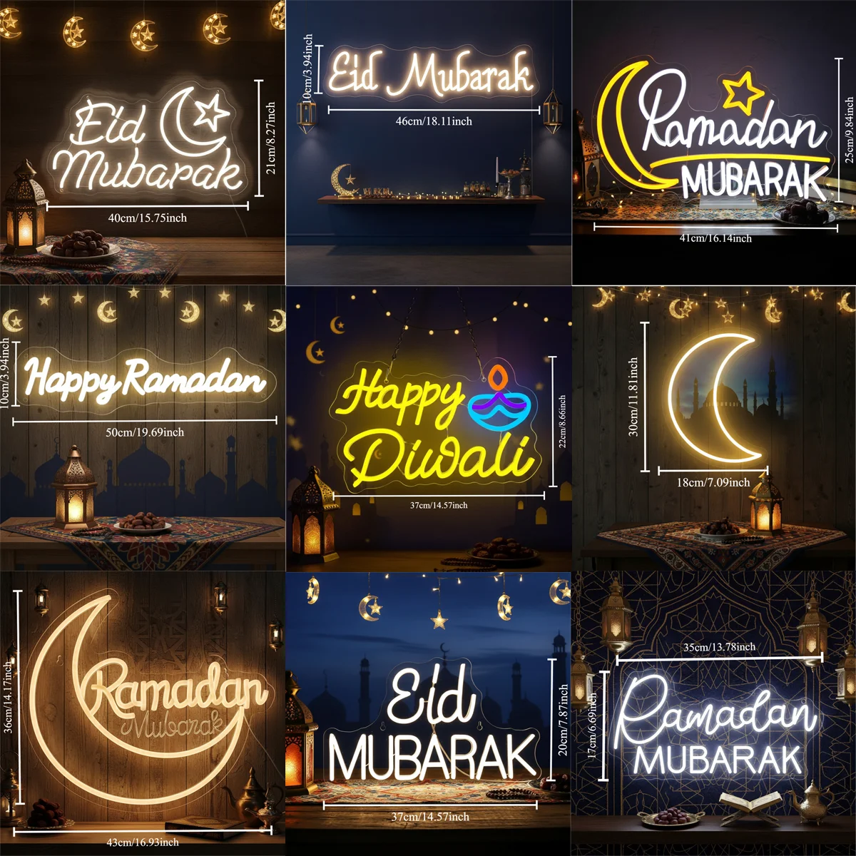 علامة رمضان مبارك النيون - ديكور حائط LED على شكل قمر إسلامي قابل للتعتيم 2026 ضوء عيد مبارك لغرفة النوم هدية رومضان مثالية للأطفال #1